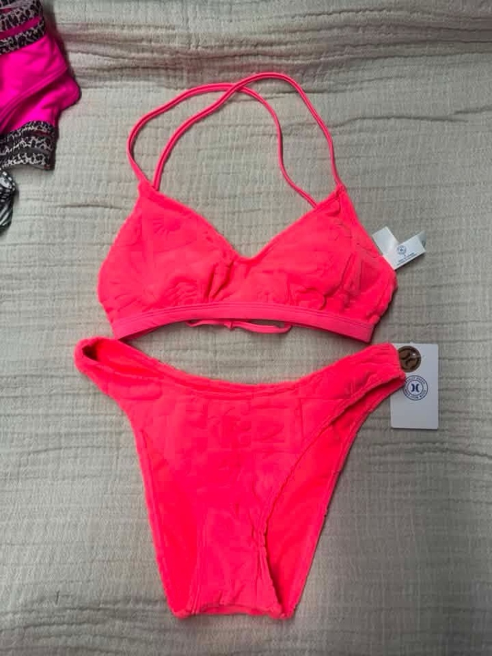 Hurley Neon Pink Women's Bikini Set - Triangle Top & High-Cut Bottoms